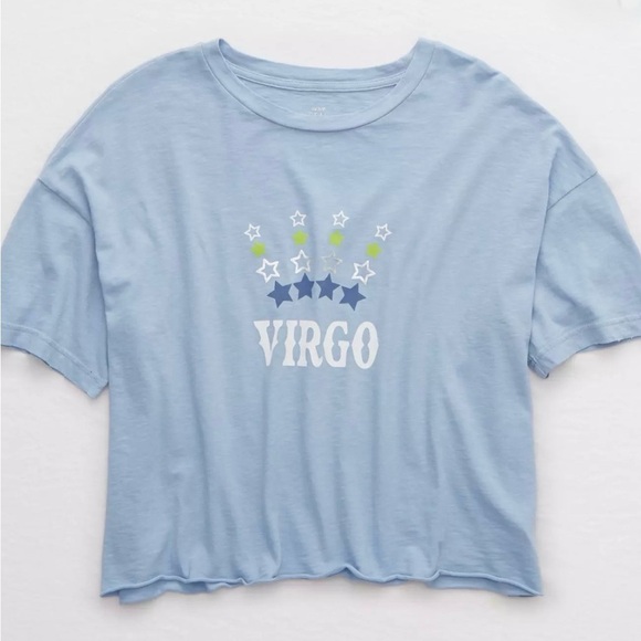 aerie Tops - Aerie Star Sign Virgo Graphic Cropped Light Blue Tshirt Size Medium EUC